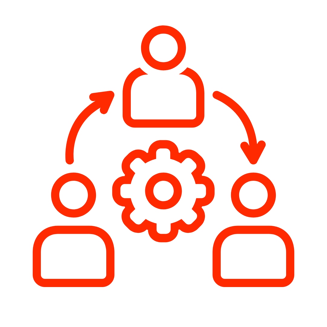 ícone de pessoas ao redor de uma engrenagem